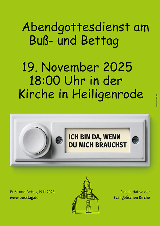 Abendgottesdienst am Buß- und Bettag in der Ev. Kirche Niestetal-Heiligenrode, am 19 November 2025 um 18 Uhr